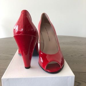 Marc Jacobs red patent leather peep toe high heels